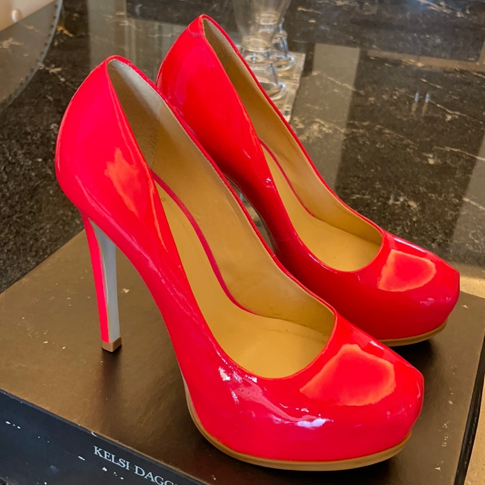 Pink Neon Patent super high heel pumps